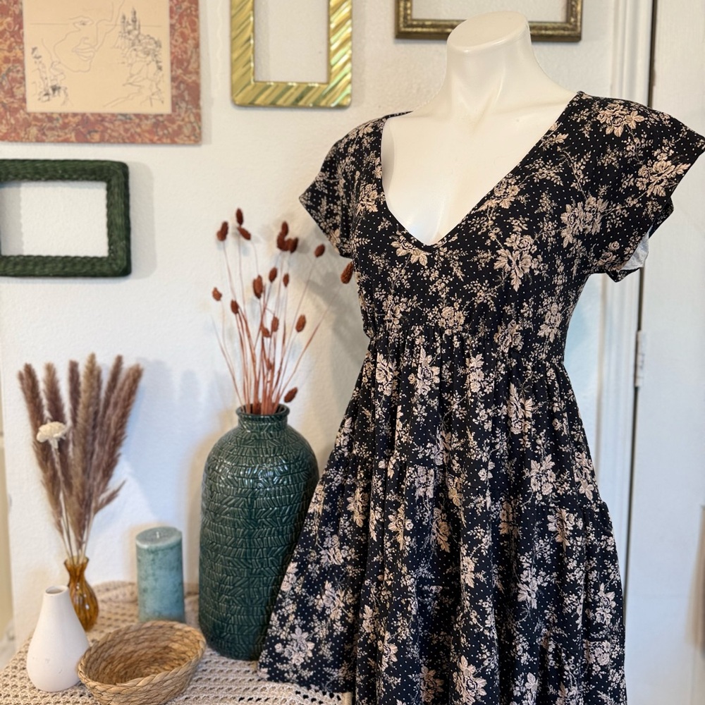 Urban Outfitters Black and Cream Floral Mini Dress